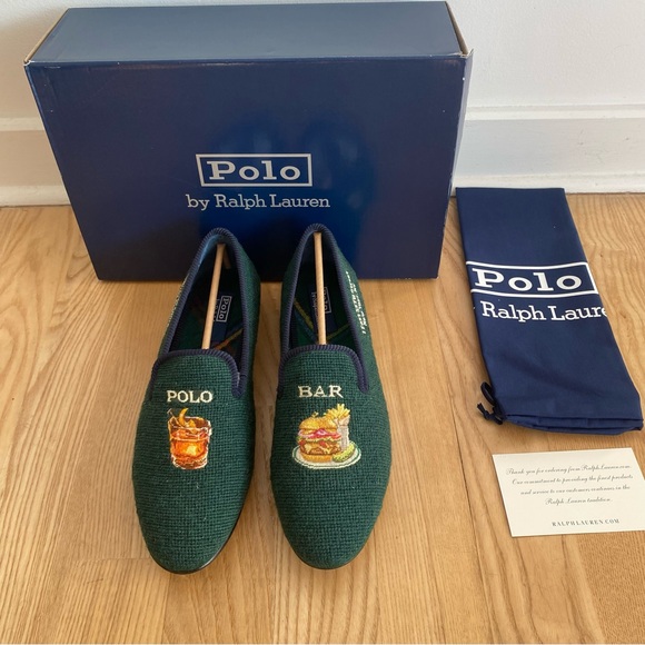 Ralph Lauren Paxton Polo Bar Dress Shoe Embroidered Loafers Needlepoint Slippers - Picture 1 of 9